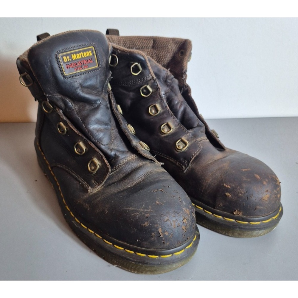 Dr. Marten's Mens Industrial Steel Toe Work Boots Brown Size 11 No Laces